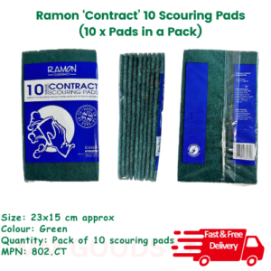 Ramon Contract Green Scouring Pads Pack of 10 | Heavy Duty Abrasive Pads