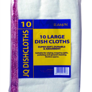 Ramon Large White JQ Dishcloths Red Overlock Pack of 10 | Heavy Duty Cleaning Cloths