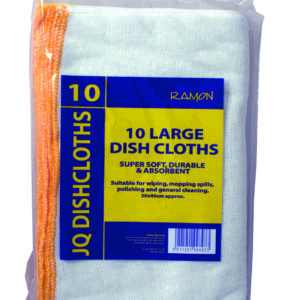 Ramon Large White JQ Dishcloths Yellow Overlock Pack of 10 | Heavy Duty Cleaning Cloths