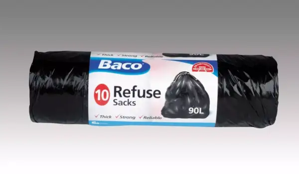Baco DRAW tie Sacks 90Litre 50 Bags Heavy Duty Black -10 Bags per Pack