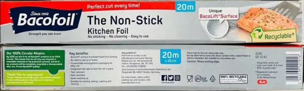 Bacofoil Non-Stick Kitchen Foil 30cm x 20m - Pack of 2