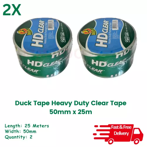 Duck Tape Heavy Duty Clear 2x Tape 50mm x 25m for Boxes Parcels carton (2 Tapes)