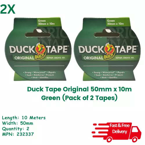 Duck Tape Original 50mm x 10m Green 232337 - Pack of 2 Tapes