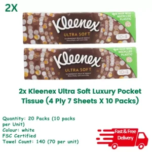 2x Kleenex Ultra Soft Luxury Pocket Tissue (4 Ply, 7 Sheets X 10 Packs)