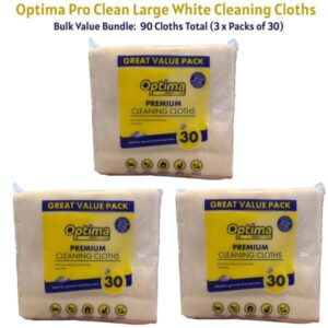 Optima Pro Clean White Cleaning Cloths – Total 90 Individual Cloths (3 Packs of 30) – 70% Regenerated Cotton – 30x50cm Large Size