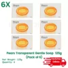 Pears Soap Transparent Amber Bar Gentle Care 125g - Pack of 6