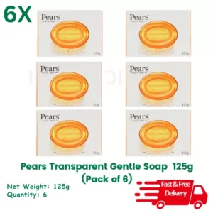 Pears Soap Transparent Amber Bar Gentle Care 125g - Pack of 6