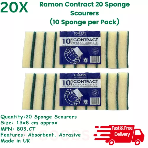 20x Sponge Scourers 13cm x 8cm Professional Kitchen Cleaning Home Restaurant