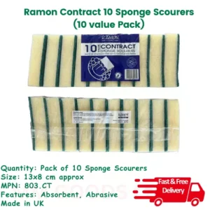 Ramon Contract Sponge Scourers Pack of 10 | 13 x 8 cm Kitchen Cleaning Sponges