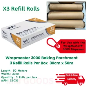 Wrapmaster 3000 Baking Parchment Refill 30cm x 50m - Pack of 3